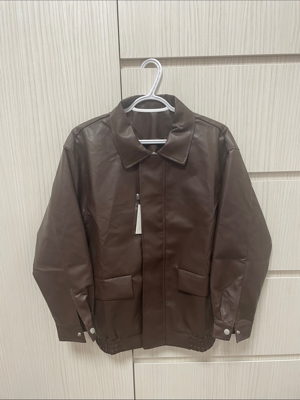 Dark Brown Leather Bomber Jacket
